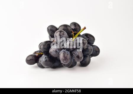 Single Bunch of Black Grapes isolated on White Background with Clipping Path Stock Photo