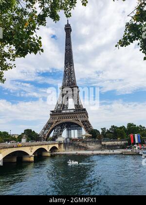 View over river Seine towars Eiffel Tower in Paris, France. Stock Photo