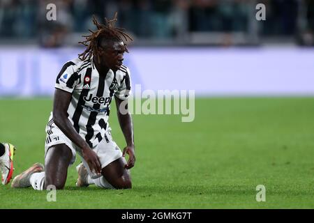 Turin, Italy. 19th Sep, 2021. Moise Kean of Juventus Fc  looks dejected during the Serie A match between Juventus Fc and Ac Milan at Allianz Stadium on Semptember 19, 2021 in Turin, Italy. Credit: Marco Canoniero/Alamy Live News Stock Photo