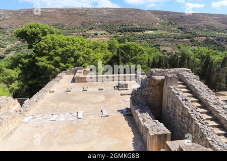 Minoan Palace of Knossos on the Greek island of Crete is a Bronze Age archaeological site south of the the port city at Heraklion. Stock Photo