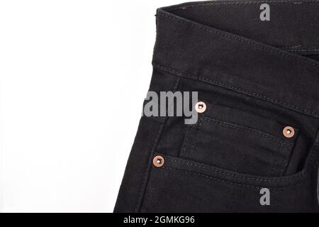 front pocket of black jeans isolated on white background Stock Photo