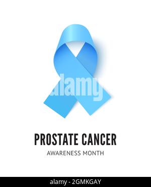 Prostate cancer awareness ribbon vector illustration isolated on white background. Realistic vector light blue silk ribbon with loop Stock Vector