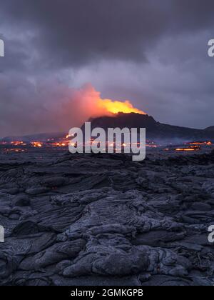 Fagradalsfjall Volcano Eruption in Geldingadalur Iceland, Volcanic eruption started in August 2022 Stock Photo