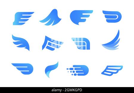 Stylized wings logo. Blue stripe feathers sign in retro style Stock Vector  Image & Art - Alamy