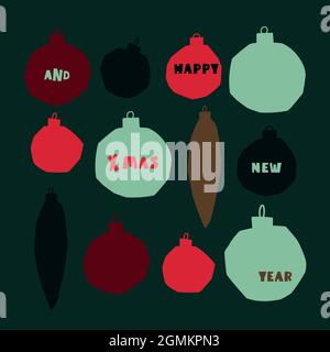 Modern abstract new year card. Paper cut christmas balls with congratulations. Stock Vector