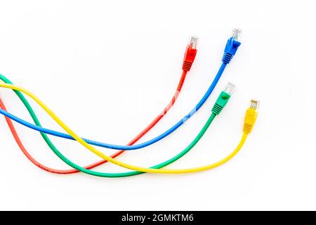 Multicolored computer cables and internet wires Stock Photo
