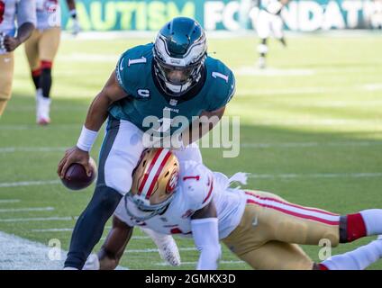 Santa Clara, CA, USA. 19th Jan, 2020. San Francisco 49ers free safety  JIMMIE WARD (20) and San Francisco 49ers defensive back EMMANUEL MOSELEY  (41) upend Green Bay Packers wide receiver ALLEN LAZARD (