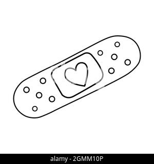 Adhesive plaster with hearts. Element for postcard, logo, icon, web, invitation, decor. Medical vector illustration in doodle style isolated on white Stock Vector