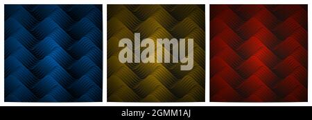 Abstract geometric pattern waves lines with dark background luxury of blue,gold and red Stock Vector