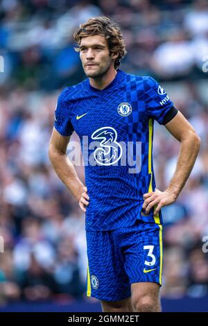 LONDON, ENGLAND - SEPTEMBER 19: Marcos Alonso during the Premier League match between Tottenham Hotspur and Chelsea at Tottenham Hotspur Stadium on Se Stock Photo