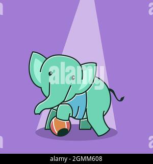 Cute Baby Elephant Happy Friendly Playing Ball Circus Cartoon Character Stock Vector