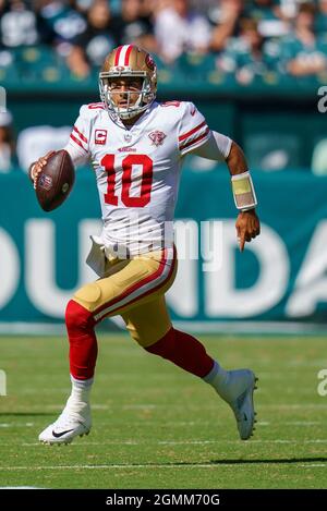 September 19, 2021: San Francisco 49ers wide receiver Trent Sherfield (81)  reacts prior to the NFL game between the San Francisco 49ers and the  Philadelphia Eagles at Lincoln Financial Field in Philadelphia