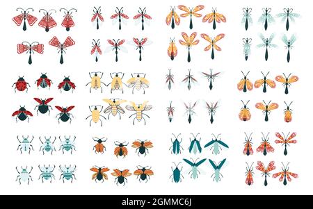 Set of simple flat dragonfly with different wings collection insects flat vector illustration isolated on white background Stock Vector
