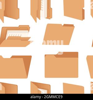 Seamless pattern office supplies hard cardboard folders office accessories vector illustration on white background Stock Vector