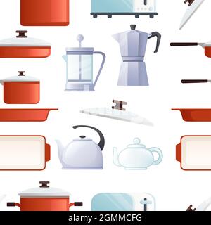 Seamless pattern of different types teapots electric coffee ceramic and metal kettles vector illustration on white background Stock Vector