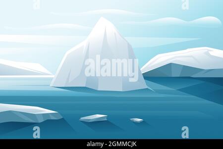 Nature winter arctic landscape with iceberg blue water and clear sky vector illustration horizontal view Stock Vector