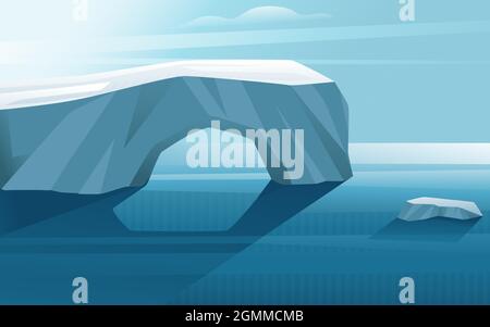 Nature winter arctic landscape with iceberg blue water and clear sky vector illustration horizontal view Stock Vector