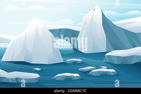 Nature winter arctic landscape with iceberg blue water and clear sky vector illustration horizontal view Stock Vector