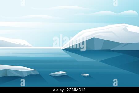 Nature winter arctic landscape with iceberg blue water and clear sky vector illustration horizontal view Stock Vector