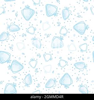 Seamless pattern from set of blue doodle hand drawn strawberries. Vector illustration. EPS 10 Stock Vector
