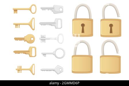 Locked and unlocked gold locks with keys Vector Image