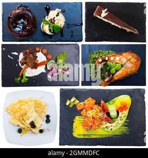 Collage of different meals isolated on a white background Stock Photo