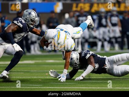 Safety (28) Malik Hooker of the Dallas Cowboys warms up before playing  against the Los Angeles Rams in an NFL football game, Sunday, Oct. 9, 2022,  in Inglewood, Calif. Cowboys won 22-10. (