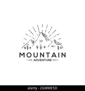 Outline mountain adventure logo design, outdoor adventure Vector graphic illustrations Stock Vector