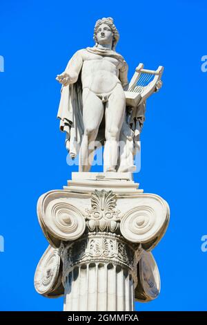 Statue of Apollo outside the Academy of Athens, Athens, Greece, Europe Stock Photo