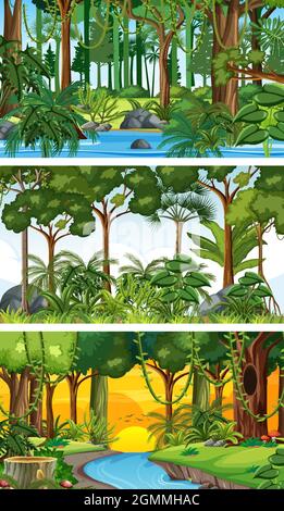 Three different nature horizontal scenes illustration Stock Vector