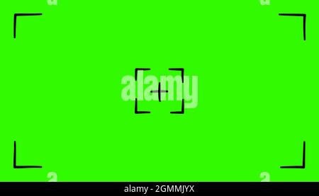 Hand drawn green colored viewfinder frame of camera. Screen of video recorder digital display. Device design template. Vector illustration isolated on Stock Vector