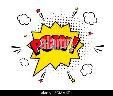 Pow comic speech bubble halftone shadow text expression retro comic style flat design. Stock Vector