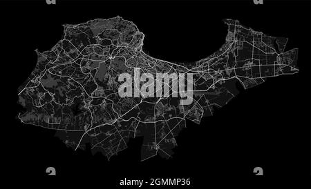 Algiers map. Detailed vector map of Algiers city administrative area. Cityscape poster metropolitan aria view. Black land with white streets, roads an Stock Vector