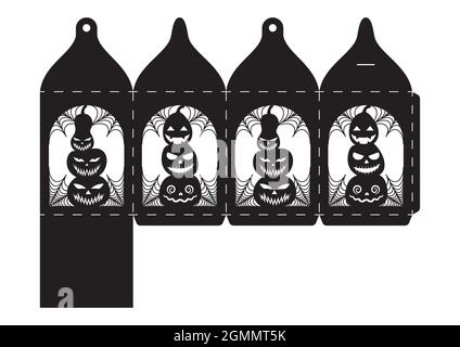 Happy Halloween treat box. Gift party favor box for sweets, candies, small presents, bakery. Simple packaging die cut template for laser cut with bats Stock Vector