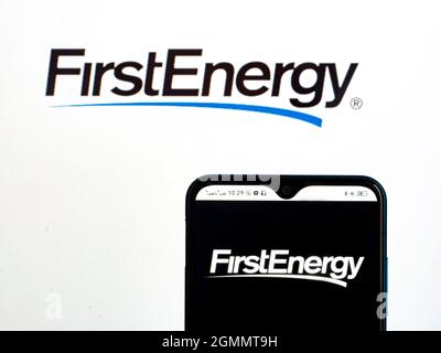 In this photo illustration, FirstEnergy Corp logo seen displayed on a ...