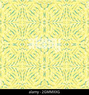 Bright moorish style geometric vector seamless pattern background. Moroccan mosaic effect painterly tiles blended blue yellow orange backdrop Stock Vector
