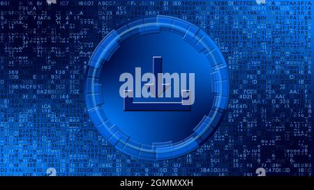 Download symbol in center of circular elements on digital background - graphic elements in blue color - data storage business technology network Stock Photo