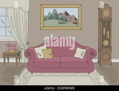 Living room graphic color classic home interior sketch illustration vector Stock Vector