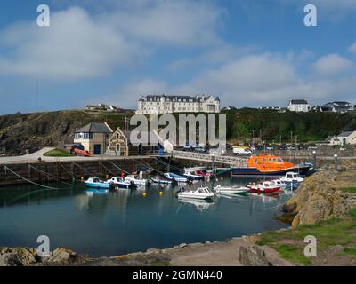 View across Portpatrick village harbour historical county of Wigtownshire Dumfries and Galloway Scotland  located on west coast of Rhins of Galloway Stock Photo