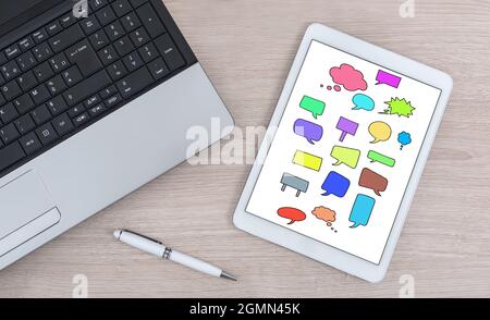 Communication concept shown on a digital tablet Stock Photo