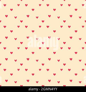 Red-scarlet hearts on a beige backdrop, seamless pattern - a romantic background for Valentine's Day. Stock Vector