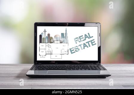 Real estate concept shown on a laptop screen Stock Photo