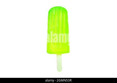 Lime Popsicle Isolated on White background with Clipping Path, Lemon Ice Candy Stock Photo