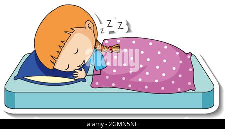 Sticker template with a girl wears pajamas cartoon character