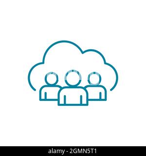Cloud users line icon. Cloud networking. Collaboration and cooperation on connected servers. Cloud and three business people symbol. Vector flat Stock Vector