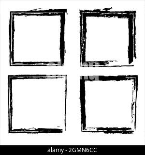 Set of grunge scratch squares. Vector frames. Isolate black distress textures. Dirty design elements for borders, emblems, badges, labels Stock Vector