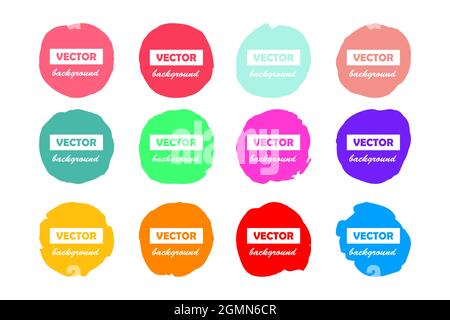 Colorful round brushstroke paint stains isolated on white background for graphic design label, banner, sticker. Abstract vector illustration set. Past Stock Vector