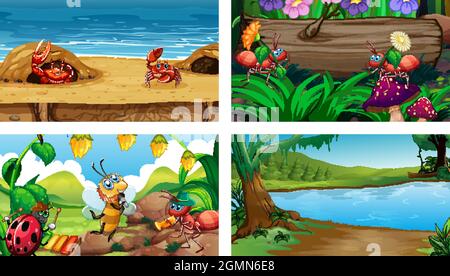 Four different nature horizontal scene  illustration Stock Vector