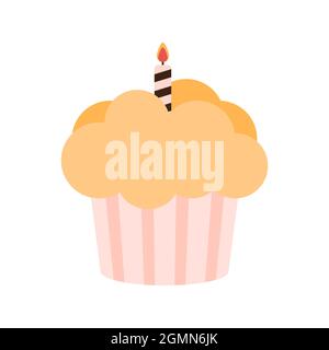 Cupcake with fondant and one candle. Vector illustration. EPS10 Stock Vector
