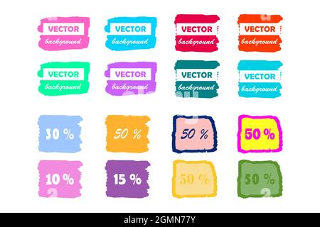 Colorful pastel neon paintbrush brushstroke paint stains isolated on white background for design business, label, banner. Abstract vector illustration Stock Vector